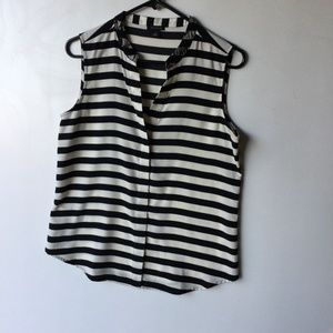 Dressy sleeveless blouse, cream and black stripe